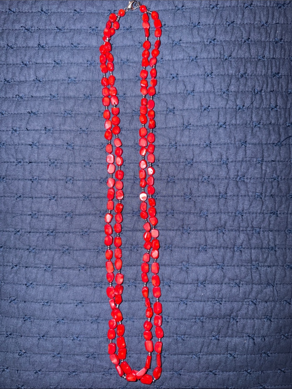 Double-Strand Red Beaded Necklace for Women
